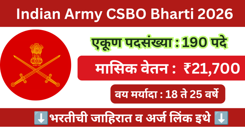 Indian Army CSBO Bharti 2026